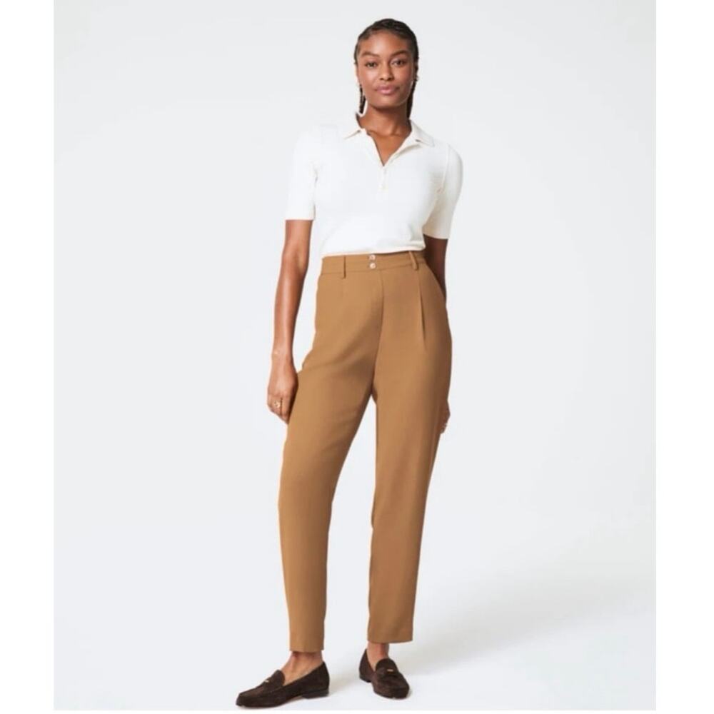 Spanx Carefree Crepe Tapered Ankle Pants in Mustard Orange, Size Small
